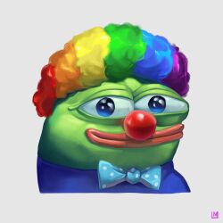  art_study bohrokki bow bowtie clown_nose clown_wig frog multicolored_hair peepo polka_dot polka_dot_bow polka_dot_bowtie portrait rainbow_hair simple_background smile thick_lips twitch.tv white_background wig 