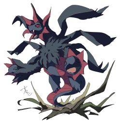  black_sclera blue_skin colored_sclera colored_skin dragon dragon_tail fangs floating full_body highres hydra hydreigon multiple_heads no_humans open_mouth pokemon pokemon_(creature) pokemon_bw pokemon_focus red_eyes simple_background supiraji_penpen tail teeth white_background wings 