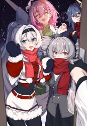  1other 4girls ahoge au._(6668743106) black_gloves black_hairband black_pantyhose black_skirt blue_eyes bronya_zaychik chinese_commentary commentary_request doorway drill_hair elf elysia_(honkai_impact) fu_hua gloves grey_hair grey_kimono grey_vest hairband highres holding holding_fireworks honkai_(series) honkai_impact_3rd japanese_clothes kiana_kaslana kimono long_hair multiple_girls night opening_door pantyhose pink_hair pointy_ears ponytail pov pov_doorway pov_hands red_scarf scarf skirt sky smile star_(sky) starry_sky twin_drills very_long_hair vest white_hair white_skirt winter_gloves 
