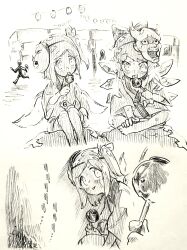  2girls absurdres alternate_costume barefoot bow candy_apple cirno commentary_request commission daiyousei detached_wings eating fairy fairy_wings food hair_bow happi highres holding holding_candy_apple holding_food hot ice ice_wings japanese_clothes mask mask_on_head menotama multiple_girls one_side_up people sitting skeb_commission summer_festival sweat toes touhou traditional_media translation_request wings 