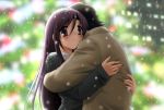  1boy 1girl blurry christmas christmas_tree depth_of_field faceless faceless_male hug itou_makoto katsura_kotonoha long_hair school_days shingyouji_tatsuya short_hair snow solo_focus very_long_hair 