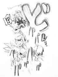  !? 2girls absurdres alternate_costume bow cirno commentary_request commission daiyousei detached_wings fairy fairy_wings hair_bow happi highres ice ice_wings japanese_clothes mask mask_on_head menotama multiple_girls one_side_up skeb_commission speech_bubble spoken_interrobang summer_festival surprised sweatdrop touhou traditional_media translation_request wings 
