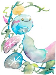 1other absurdres blue_flower chimecho commentary_request flower highres ivasama_kaeru leaf morning_glory no_humans pink_flower plant pokemon pokemon_(creature) solo vines white_background yellow_eyes 