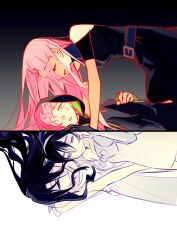  3girls absurdres alien_stage arm_tattoo black_dress black_gloves black_hair black_hood chinese_commentary chuanhua clothing_cutout commentary_request dress dual_persona earrings gloves hairband hia_(alien_stage) highres hood hood_up jewelry long_hair mizi_(alien_stage) multiple_girls pinned short_hair short_sleeves shoulder_cutout siblings sisters smile sua_(alien_stage) tattoo white_dress white_hairband yellow_eyes 