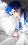  1boy :p fate/stay_night fate_(series) lancer long_hair looking_at_viewer pillow ponytail red_eyes sirou69 solo tongue tongue_out 