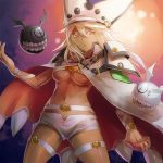  belt beltbra breasts cape dark_skin guilty_gear guilty_gear_xrd hat orange_eyes ramlethal_valentine shion_(kizuro) short_shorts shorts thigh_strap under_boob white_hair 