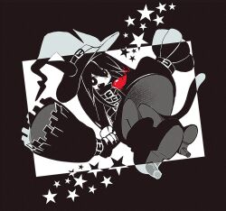  1girl animal_ears belt black_belt black_boots black_dress black_hair black_hat black_nails boots bright_pupils broom broom_riding cat_ears cat_tail chlomaki_(funamusea) colored_skin commentary dot_nose dress fang funamusea grey_thighhighs hat in_cube lobco_(funamusea) lobster long_hair looking_at_viewer oounabara_to_wadanohara open_mouth smile star_(symbol) tail thigh-highs untranslatable_commentary uoyevolidsp white_pupils white_skin witch_hat 