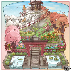  ! 1girl acorn bird bug bush cat cherry_blossoms chigu chipmunk commentary_request commission crow diorama dragonfly flower fox frog garden hill hydrangea kerberos_blade koi lily_pad mushroom musical_note scenery seasons shrine snowing squirrel stone_lantern stone_walkway sunflower torii tulip 
