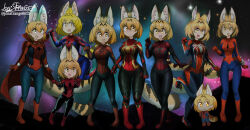  6+girls :3 :d absurdres animal_ear_fluff animal_ears animal_print artist_name black_bodysuit blonde_hair blue_bodysuit blush bodysuit breasts cape cat_ears cat_girl cat_tail chibi chibi_inset clenched_hands closed_mouth colorful_background commentary cosplay crossed_legs extra_ears full_body gold_trim hair_ornament highres jonstrange0613 kemono_friends kemono_friends_2 kemono_friends_3 large_breasts leg_up looking_at_viewer marvel marvel's_spider-man midair multicolored_bodysuit multiple_girls multiple_persona open_mouth pigeon-toed print_bodysuit red_bodysuit red_cape serval_(kemono_friends) short_hair side-by-side signature silver_trim smile spider-man spider-man:_into_the_spider-verse spider-man:_no_way_home spider-man_(cosplay) spider-man_(series) spider-man_(toei) spider-man_1_(2002) spider-man_2_(2004) spider-man_3 spider-verse spider_print spider_web_print standing star_(sky) starry_sky_background striped_tail tail teeth the_amazing_spider-man_2 the_spectacular_spider-man twitter_username two-tone_bodysuit upper_teeth_only what_if...?_(disney+) yellow_eyes yellow_tail 