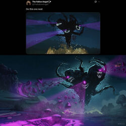  artist_name benii21 debris eldritch_abomination highres minecraft minecraft:_story_mode monster monster_focus multiple_heads reference_inset shadow_monster sharp_teeth slit_pupils teeth tendril tractor_beam violet_eyes wither_storm_(minecraft:_story_mode) 