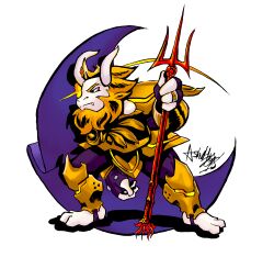  1boy 2018 2d animal_ears anthro armor artist_name asgore_dreemurr ashley_artly barefoot beard blonde_hair body_fur cloak commentary crown digital_media droopy_ears english_commentary facial_hair fangs fighting_stance floppy_ears full_body furry furry_male goat goat_boy goat_ears goat_horns highres holding holding_polearm holding_trident holding_weapon horns legs_apart male male_focus male_only mammal mixed_media monster monster_boy pauldrons polearm purple_cloak ring simple_background solo traditional_media trident undertale utdr_(toby_fox) weapon white_background white_fur white_horns 