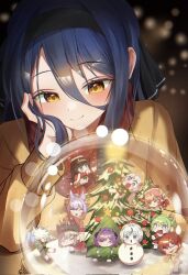  6+girls ahoge akane_lize animal_costume animal_ears antlers aokumo_rin arahashi_tabi ayatsuno_yuni bell black_hair black_ribbon blank_eyes blue_eyes blue_hair bow cape capelet chibi christmas christmas_lights christmas_ornaments christmas_tree christmas_tree_costume closed_eyes commentary_request cone_hair_bun corrupted_twitter_file deer_ears double_bun dress entangled everyone fur-trimmed_cape fur-trimmed_dress fur-trimmed_headwear fur-trimmed_skirt fur_trim gangzi_(vtuber) green_bow green_dress green_eyes green_hair grey_hair gyerangppan hair_bun hair_ornament hair_ribbon hairclip hanako_nana hat heart heart_hair_ornament highres horns in_snow_globe korean_commentary multicolored_hair multiple_girls neneko_mashiro open_mouth parallel_hairclips pink_hair pom_pom_(clothes) pom_pom_hair_ornament purple_hair red_capelet red_dress red_hair red_hat red_scarf red_skirt reindeer_antlers reindeer_costume ribbon sakihane_huya santa_costume santa_dress santa_hat scarf shirayuki_hina skirt snow snow_globe snowball snowball_fight snowman_costume star_(symbol) stellive streaked_hair sweater tenko_shibuki twintails unicorn_horn violet_eyes virtual_youtuber white_hair x_hair_ornament yellow_eyes yellow_sweater yuzuha_riko 