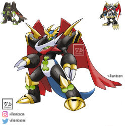  armor black_armor digimon digimon_(creature) dragon fakemon full_body fusion highres imperialdramon imperialdramon_fighter_mode official_art_inset pokemon pokemon_(creature) red_wings simple_background villiam_boom white_background wings zygarde zygarde_(complete) 