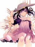  1girl asahina_hiyori black_hair flower hat highres kagerou_project long_hair sakekasu solo sun_hat twintails wheat 