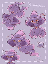  ? absurdres character_name closed_eyes colored_sclera gem grey_background highres looking_at_viewer mismagius multiple_views neko_gyoza no_humans open_mouth pokemon pokemon_(creature) purple_gem red_eyes simple_background sparkle yellow_sclera 