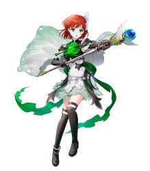  1girl attack black_boots black_gloves blush bob_cut boots breasts cape closed_mouth dress elbow_gloves fire_emblem fire_emblem:_the_blazing_blade fire_emblem_heroes gloves green_eyes hair_ornament highres holding holding_staff hood hood_down nima_(niru54) non-web_source official_alternate_costume official_art parted_lips priscilla_(fire_emblem) priscilla_(resplendent)_(fire_emblem) red_hair short_hair small_breasts smile solo staff thighs torn_cape torn_clothes torn_dress v-shaped_eyebrows white_dress white_gloves wing_hair_ornament winged_hair_ornament 