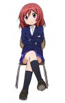  &gt;:&lt; 1girl crossed_arms crossed_legs kneehighs loafers looking_at_viewer love_live!_school_idol_project miyako_hito nishikino_maki redhead school_uniform shoes simple_background sitting solo violet_eyes white_background 