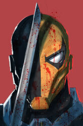  1boy blood dc_comics deathstroke domino_mask eye_mask highres juaneferreyra looking_at_viewer male_focus mask mask_on_head solo upper_body 