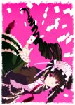  1girl black_hair bonnet card celestia_ludenberck dangan_ronpa dangan_ronpa_1 drill_hair earrings frills gothic_lolita hijiri_ruka jewelry jpeg_artifacts lolita_fashion long_hair necktie playing_card red_eyes solo twin_drills 