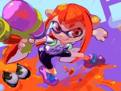  bad_drawr_id bad_id bike_shorts clenched_hand holding holding_weapon inkling inkling_girl inkling_player_character kisanta long_hair looking_to_the_side oekaki orange_eyes orange_hair smile splatoon_(series) splattershot_(splatoon) tentacle_hair weapon 