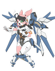  1girl absurdres aria_(zenless_zone_zero) blush commentary_request exoskeleton full_body green_eyes highres humanoid_robot joints mechanical_wings open_mouth robot robot_ears robot_girl robot_joints shianpurin solo sweat white_background wings zenless_zone_zero 