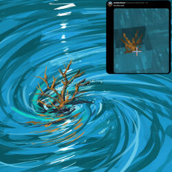  benii21 bush commentary dead_plants english_commentary highres minecraft no_humans object_focus painting_(medium) plant plant_focus reference_inset traditional_media water whirlpool 