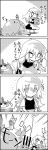  1girl 4koma anger_vein apron arms_up black_dress bloomers comic crescent dress flat_gaze hat highres kirisame_marisa monochrome mushroom nameko_(osawari_tantei) osawari_tantei patchouli_knowledge scarf smile tani_takeshi touhou translated underwear waist_apron yukkuri_shiteitte_ne 