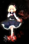  1girl blonde_hair bow darkness hair_ribbon highres omin_(risabon) red_eyes ribbon rumia short_hair skirt solo touhou 