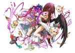  1girl aqua_eyes breasts chaos_venus_(p&amp;d) dress headdress heart kei_(keiclear) letter looking_at_viewer love_letter multicolored_dress multicolored_hair multicolored_wings multiple_wings official_style open_mouth pink_hair purple_hair puzzle_&amp;_dragons solo venus_(p&amp;d) white_dress wings 