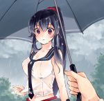 1girl black_hair ichinomiya_(blantte) kantai_collection long_hair ponytail rain red_eyes school_uniform umbrella yahagi_(kantai_collection) 