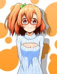  1girl bespectacled breasts cleavage cleavage_cutout furuse_(fullset) glasses highres kousaka_honoka looking_at_viewer love_live!_school_idol_project one_side_up open-chest_sweater orange_hair ribbed_sweater solo sweater tagme turtleneck 