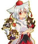  4girls : :3 brooch brown_hair chibi girotin_ginza hat himekaidou_hatate imaizumi_kagerou inubashiri_momiji jewelry leaf_fan long_hair multiple_girls red_eyes shameimaru_aya tail tokin_hat touhou twintails violet_eyes white_hair wolf_tail 