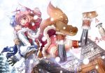  animal_ears fluffy hug hug_from_behind original outdoors riolabo snowing tail winter_clothes 