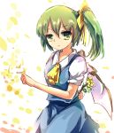  1girl ascot blue_dress daiyousei dress fairy_wings flower green_eyes green_hair hair_ribbon highres kotou_(ko-tou) looking_at_viewer puffy_short_sleeves puffy_sleeves ribbon shirt short_sleeves side_ponytail sketch solo touhou wings 