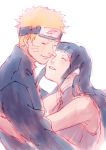  1boy 1girl andref_kanzaki black_hair blonde_hair closed_eyes couple facial_mark forehead_protector hetero highres hug hyuuga_hinata long_hair naruto naruto:_the_last short_hair sketch smile uzumaki_naruto 