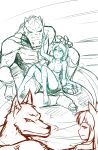  animal_ears breasts cleavage genderswap highres league_of_legends long_hair multiple_girls multiple_persona nam_(valckiry) nasus partially_submerged personification renekton 
