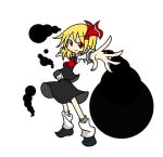  1girl blonde_hair darkness hair_ribbon outstretched_arms red_eyes ribbon rumia shinmon_akika short_hair simple_background skirt smile solo touhou white_background 