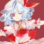  1girl bat_wings blue_hair hat one_eye_closed rainx0z red_eyes remilia_scarlet ribbon short_hair smile solo tongue tongue_out touhou wings 
