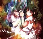  2girls album_cover black_hair bow cover different_reflection directional_arrow dress dual_persona horns kijin_seija mirror multicolored_hair multiple_girls omin_(risabon) red_eyes redhead reflection short_hair smile streaked_hair tongue tongue_out touhou white_hair yellow_eyes 