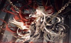  2boys absurdres arcade_(architecture) arch armillary_sphere artist_request ascot black_capelet black_gloves black_robe blonde_hair blood_emperor blue_eyes book building capelet chain chinese_commentary closed_mouth commission cowboy_shot curtained_hair curtains elbow_gloves expressionless floating floating_book floating_hair floating_object from_side glasses gloves gold_chain hair_between_eyes hand_on_another's_neck highres holding holding_chain indoors laurel_crown light_particles long_hair long_sleeves looking_ahead lord_of_the_mysteries male_focus multiple_boys night object_floating_above_hand open_book parted_bangs pointed_crown profile red_hair robe second-party_source side-by-side standing trunsoest_(lord_of_the_mysteries) very_long_hair watermark white_ascot white_gloves yellow_eyes 