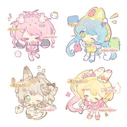  >_< 4girls :d ;) ;o asymmetrical_footwear black_shirt blonde_hair blue_hair blue_shoes blush chibi chibi_only closed_eyes closed_mouth drill_hair full_body gradient_hair green_eyes grey_hair hair_intakes hand_up highres kneehighs long_hair long_sleeves looking_at_viewer low_twintails maid_headdress mismatched_footwear multicolored_hair multiple_girls notice_lines one_ear_down one_eye_closed open_mouth original pink_hair pink_shoes pleated_skirt red_skirt shirt shoes short_hair side_ponytail simple_background skirt sleeves_past_fingers sleeves_past_wrists smile socks standing tears twin_drills twintails watermark white_background white_socks xd yellow_shoes yikemaohetao 