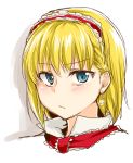  1girl alice_margatroid blonde_hair blue_eyes blush earrings hairband jewelry lolita_hairband monrooru portrait serious short_hair sketch solo touhou 