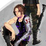  2boys blue_eyes brown_hair captain_america_the_winter_soldier dual_persona face_mask gun james_buchanan_barnes ken_shirou_(loco) marvel mask mechanical_arm multiple_boys weapon winter_soldier 