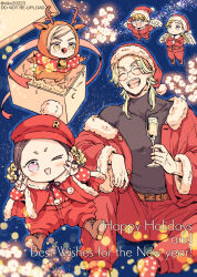  5boys aged_down alcohol alternate_costume angel angel_wings animal_costume animal_ears animal_hood antlers beret blonde_hair blue_eyes braid brothers brown_hair capelet champagne champagne_flute child christmas cup deer_ears drinking_glass earrings feathered_wings fur-trimmed_capelet fur-trimmed_headwear fur_trim gloves haitani_ran haitani_rindou hat highres hood horns jewelry long_hair long_sleeves male_focus medium_hair merry_christmas mini_person miniboy multicolored_eyes multicolored_hair multiple_boys niko20223 polka_dot polka_dot_shirt pom_pom_(clothes) red_capelet red_gloves red_hat reindeer_antlers reindeer_costume reindeer_hood santa_costume santa_hat sanzu_haruchiyo scar scar_on_face scar_on_mouth shirt siblings single_earring smile straight_hair streaked_hair tokyo_revengers twin_braids two-tone_eyes two-tone_hair violet_eyes white_wings wings wolf_cut yellow_eyes 