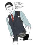  1boy axe black_hair glasses hiryuu joseph_oda korean necktie solo the_evil_within vest waistcoat weapon 