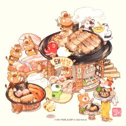  >_< +_+ animal arch artist_name bacon bag bagel bear bee bird boar bottle bug carrying cat chibi chopsticks commentary_request cooking cow cutting_board drinking drooling firewood flying food food_on_head ham heart heart-shaped_eyes holding holding_bag holding_chopsticks korean_text meat nejiri_hachimaki no_humans object_on_head octopus original panda pelican scissors shop sign simple_background smoke smokestack stairs sweatdrop talbi translation_request vegetable watermark white_background 