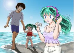  1boy 2girls azuki_moroboshi_(g.a.mroom) child family father_and_daughter g.a.mroom if_they_mated lum moroboshi_ataru mother_and_daughter multiple_girls original standing urusei_yatsura 