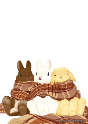  animal brown_scarf commentary_request lilac_(p-f_easy) lop_rabbit no_humans original plaid_clothes plaid_scarf rabbit scarf shared_clothes shared_scarf simple_background sitting tongue tongue_out white_background 