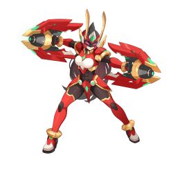  1girl absurdres adapted_costume alternate_costume alternate_hair_color alternate_hairstyle armor armored_boots armored_skirt assault_visor belt black_hair body_armor bodysuit boots breasts chest_jewel commission commissioner_upload covered_abs covered_navel dual_wielding facial_mark fake_horns fighting_fefnir_(mega_man) forehead_jewel full_body gauntlets genderswap genderswap_(mtf) gloves gun helmet high_heel_boots high_heels highres holding holding_gun holding_weapon horned_helmet horns long_hair mechanical_ears mega_man_(series) mega_man_zero_(series) multicolored_hair non-web_source red_hair shoulder_armor small_breasts solo streaked_hair thigh_boots thighs transparent_background two-tone_hair uta_guipiy weapon 