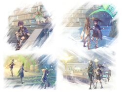  2girls 5boys ahoge alhaitham_(genshin_impact) animal_ear_hood animal_ears anklet arm_at_side asymmetrical_sleeves bare_shoulders belt black_belt black_bodysuit black_boots black_bow black_bridal_gauntlets black_dress black_eyes black_gloves black_hood black_pants black_sandals black_shirt black_shorts black_shrug black_sleeves black_socks blue_cape blue_gem blue_hat blue_jingasa blue_kimono blunt_ends bodysuit book bookshelf boots bow bridal_gauntlets bucket building cape chair closed_mouth collei_(genshin_impact) compression_shirt cyno_(genshin_impact) dark-skinned_male dark_skin dress feathers flower fox_ears fox_tail furisode gem genshin_impact gloves gold grass green_cape green_hair grey_hair hair_flower hair_ornament hair_over_one_eye hakama hakama_shorts hand_on_own_arm hand_on_own_chin hand_on_own_face hand_on_own_hip hand_up hashtag-only_commentary hat highres holding holding_book holding_bucket holding_paper hood indoors jackal_ears japanese_clothes jewelry jingasa juban kimono lamppost leg_warmers library long_hair looking_at_another mid-stride multicolored_hair multiple_boys multiple_girls mushroom nahida_(genshin_impact) open_book open_clothes open_hand open_kimono outdoors pants paper parted_bangs pebble plant pleated_shorts pom_pom_(clothes) purple_hair reading sandals scaramouche_(genshin_impact) shirt short_hair shorts shrug_(clothing) side_cape side_ponytail sidelocks sitting smile socks stairs stirrup_footwear stirrup_legwear streaked_hair table tail tamane_june tassel tighnari_(genshin_impact) toeless_legwear toes turtleneck turtleneck_bodysuit uneven_sleeves vision_(genshin_impact) wanderer_(genshin_impact) white_hair white_kimono white_leg_warmers white_shirt white_shorts white_socks yellow_feathers yellow_flower zouri 